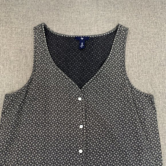 Gap Button‎ Down Sleeveless Blouse Black White Medium Lightweight V-Neckline - Picture 2 of 10